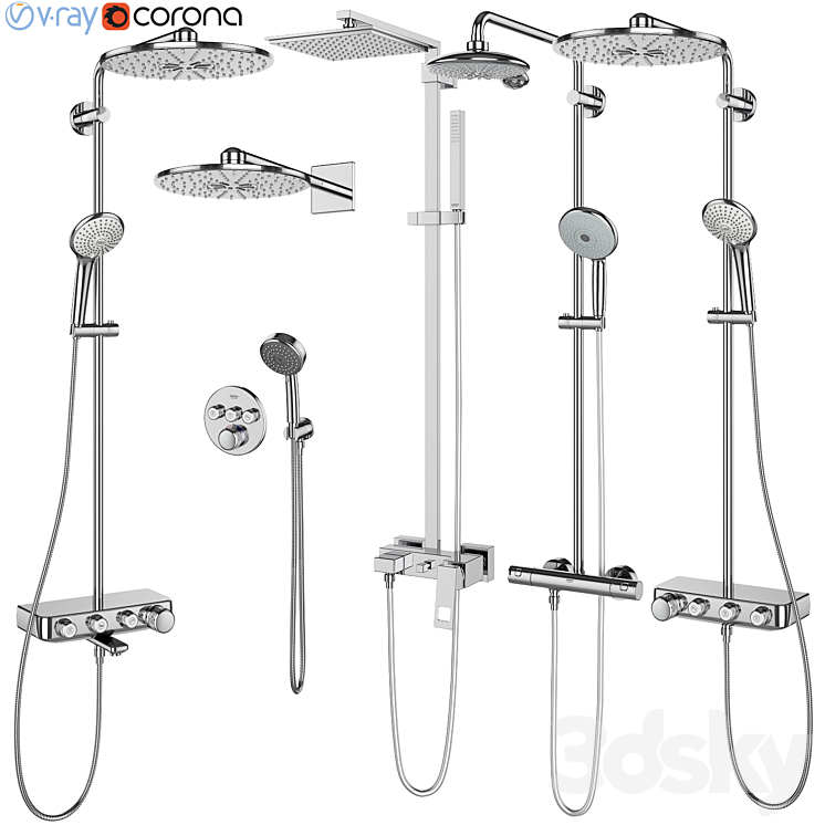 GROHE shower systems set 107 3DS Max - thumbnail 1