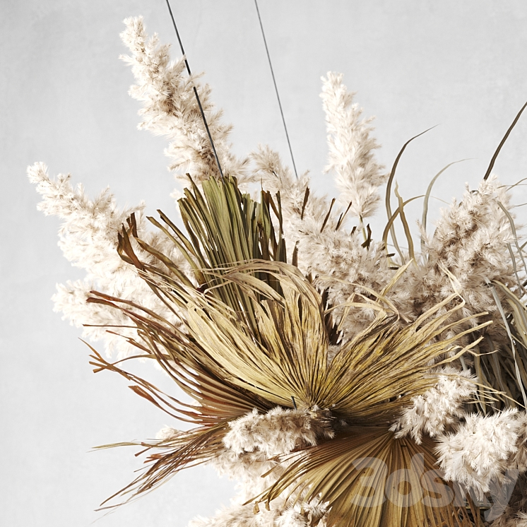 Pendant decor of Pampas grass and dried palm leaves 3DS Max - thumbnail 2