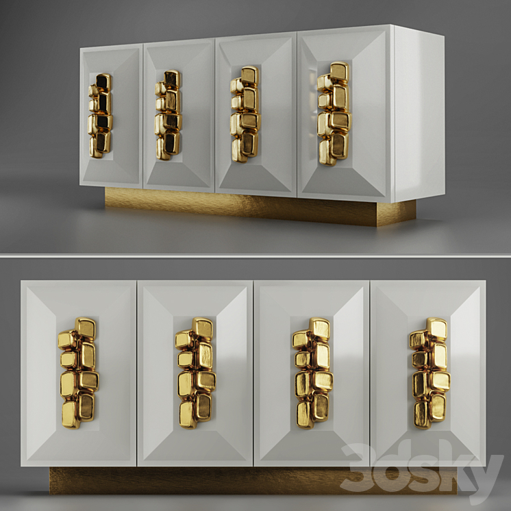 FAUSTINE CREDENZA – Modern cream lacquer with gold handles 3DS Max - thumbnail 1