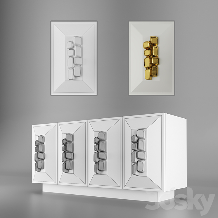 FAUSTINE CREDENZA – Modern cream lacquer with gold handles 3DS Max - thumbnail 2