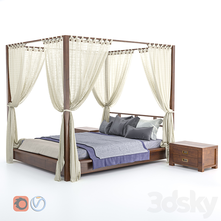 Four-poster bed 3DS Max Model - thumbnail 1