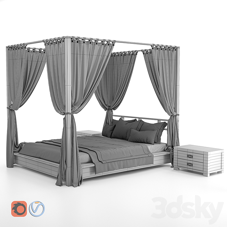Four-poster bed 3DS Max Model - thumbnail 2