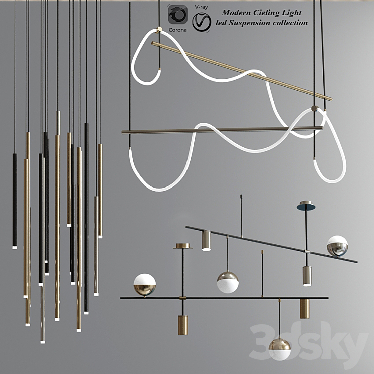 Modern Ceiling Light led Suspension collection 3DS Max - thumbnail 1