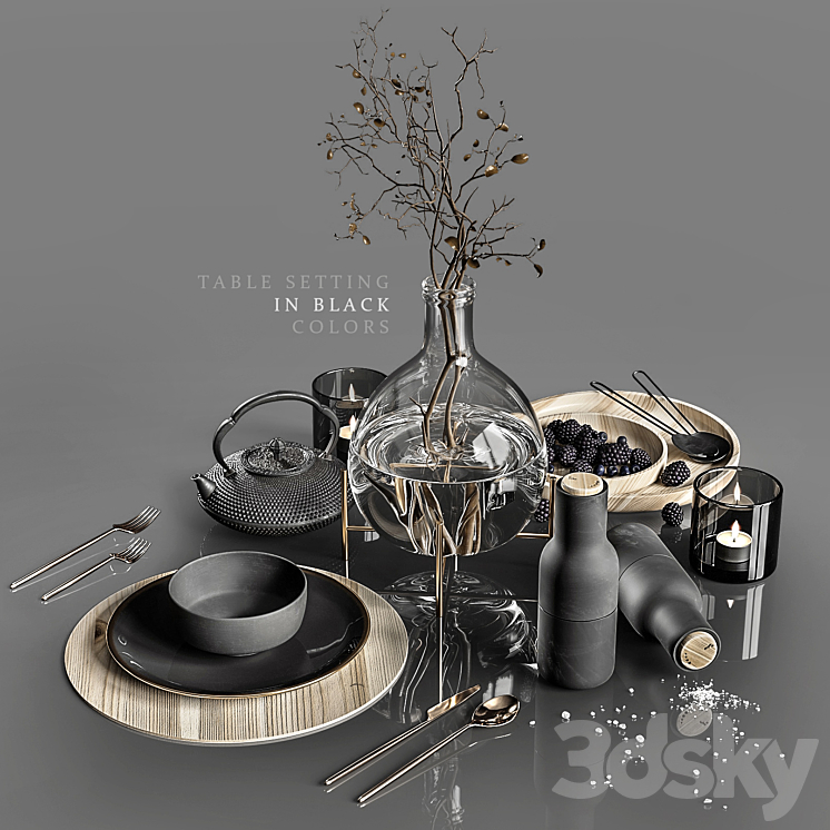 Table setting in black colors 2 3DS Max - thumbnail 1