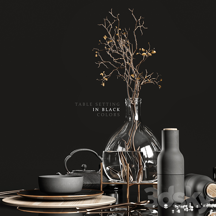 Table setting in black colors 2 3DS Max - thumbnail 2