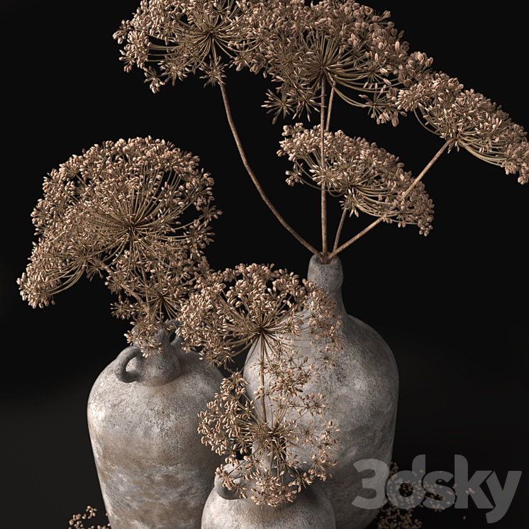 Jugs with dry dill stalks 3D Model