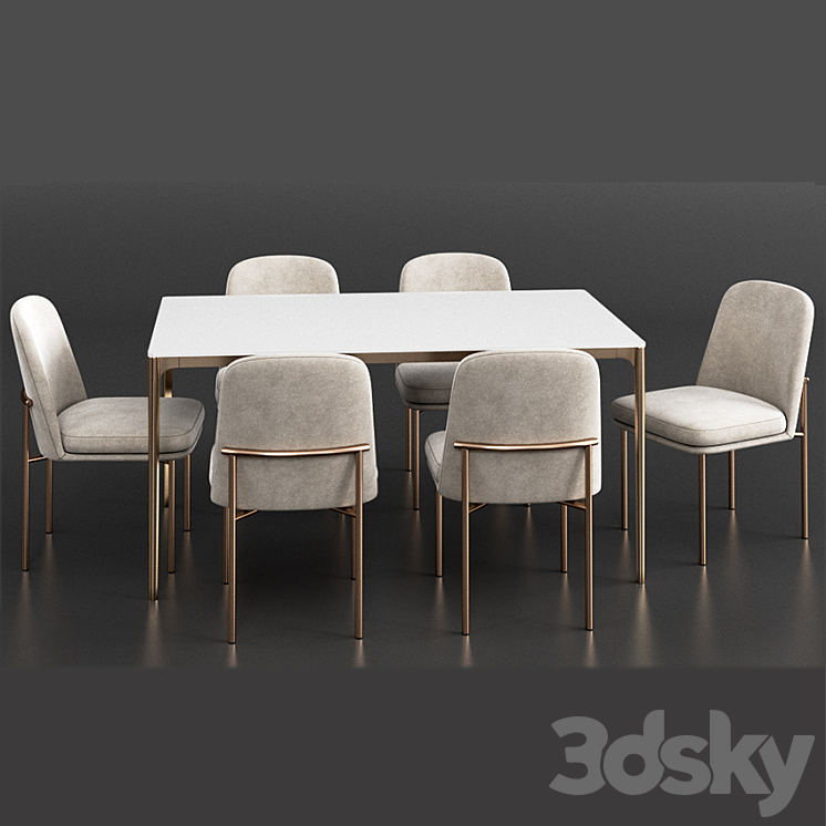 West Elm Dinning Set 23 3D Model