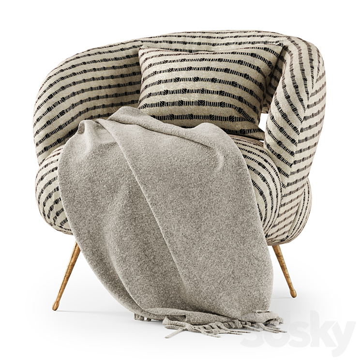 Kelly Wearstler Laurel Lounge chair with plaid \/ Laurel Lounge chair 3DS Max Model - thumbnail 2