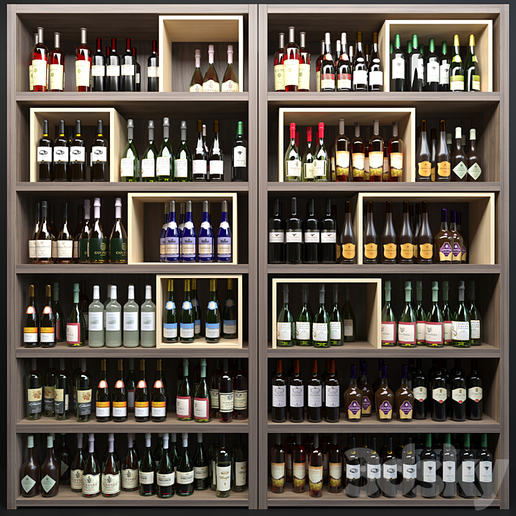 Large wine cabinet with sparkling wine. Wine collection 3DS Max - thumbnail 1