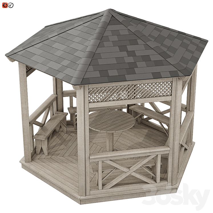 Garden Gazebo made of wood 03 3D Model