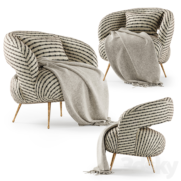Kelly Wearstler Laurel Lounge chair with plaid \/ Laurel Lounge chair 3DS Max Model - thumbnail 1