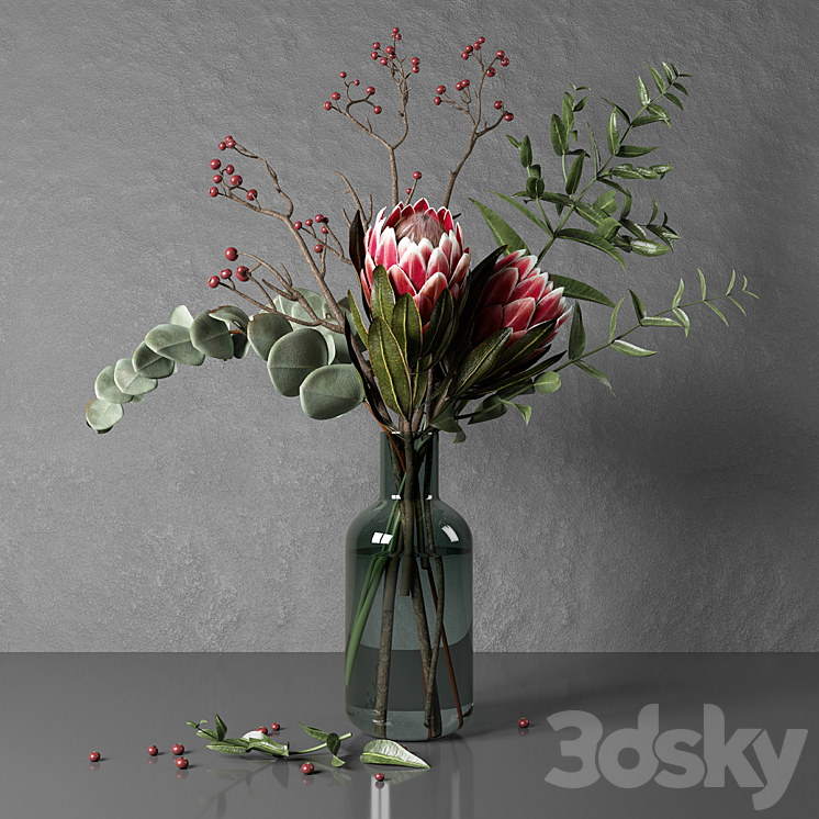 Protea and eucalyptus bouquet 3DS Max - thumbnail 1