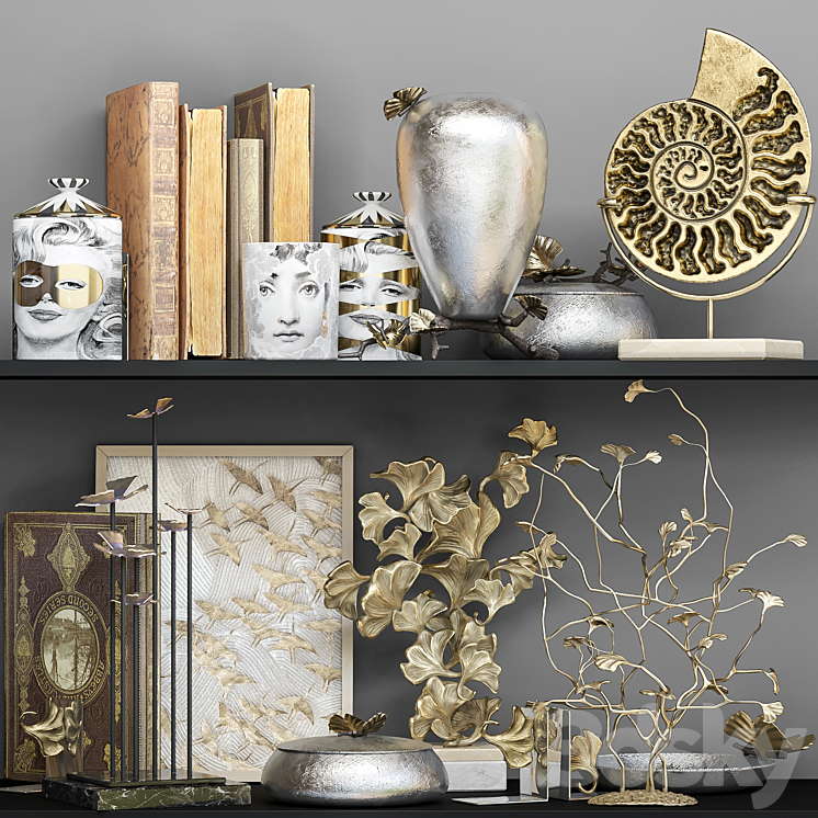 Decorative set collection with rare books and decor 3DS Max - thumbnail 1