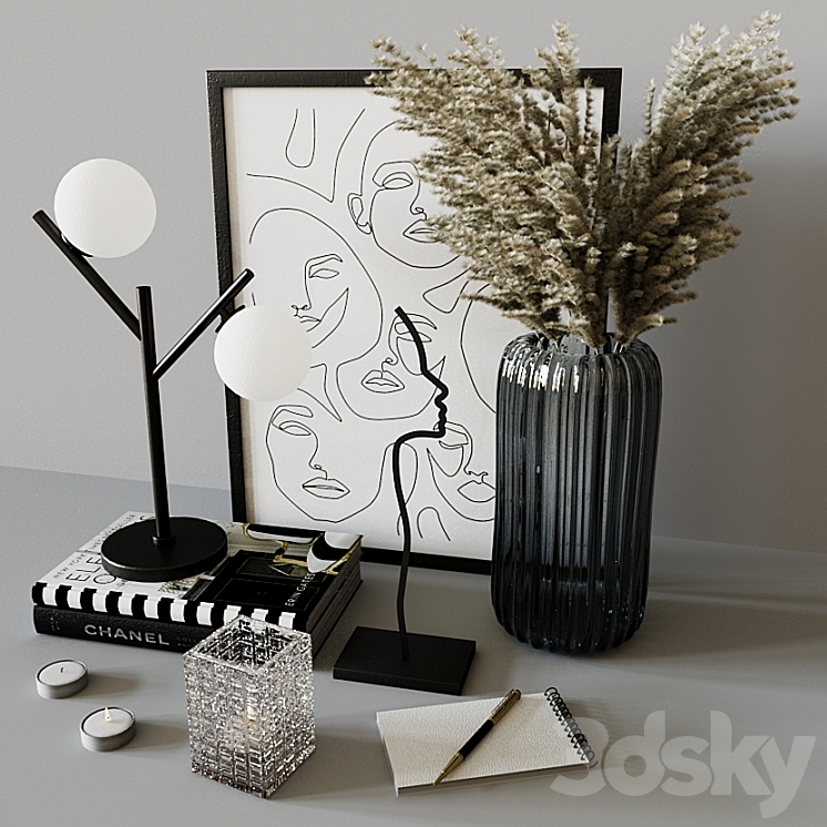 Decorative set with Ribbed Glass Vase 3DS Max - thumbnail 2