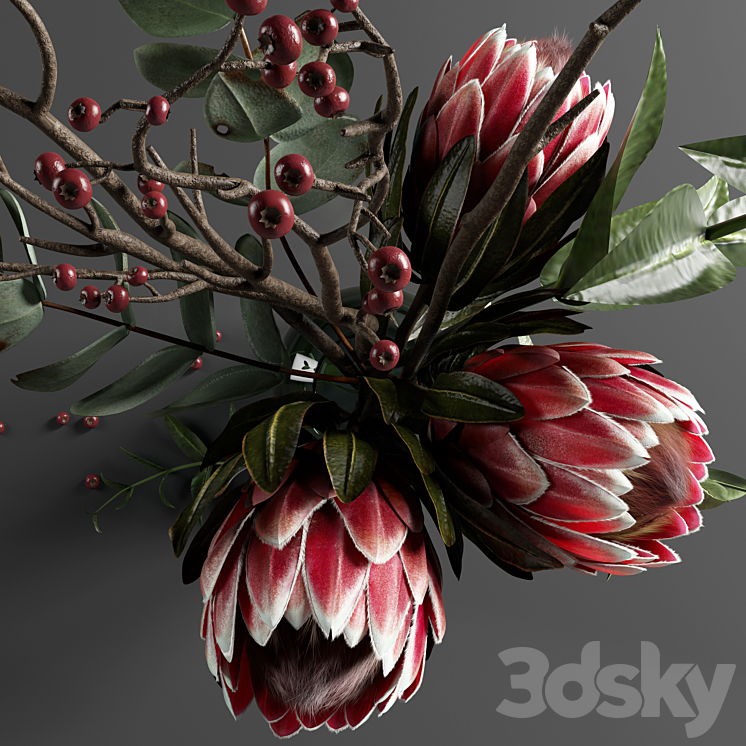 Protea and eucalyptus bouquet 3DS Max - thumbnail 2
