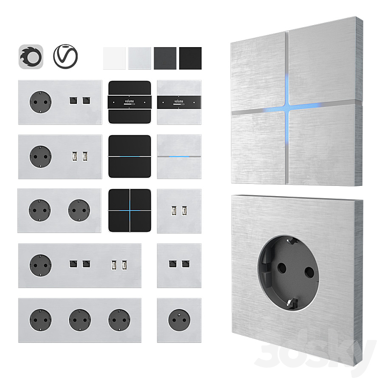 Sockets and switches Basalte 3DS Max - thumbnail 1