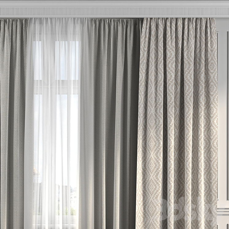 Curtains with window 190 3D Model