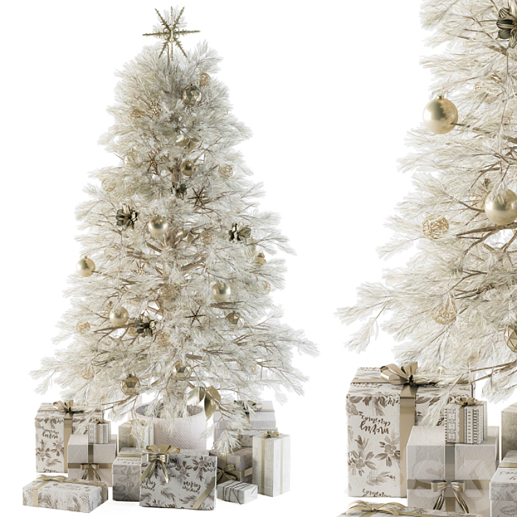 Christmas Decoration 01 – Christmas White Tree with Gift 3DS Max - thumbnail 1