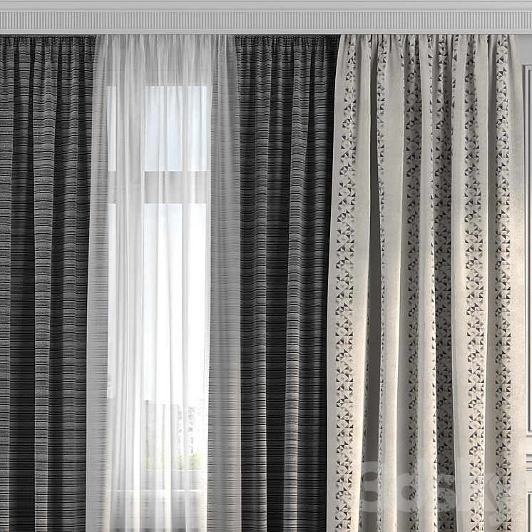 Curtains with window 233 3D Model