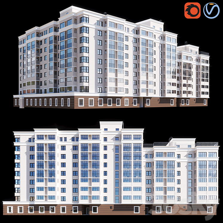 Multi-storey residential building 3DS Max - thumbnail 1