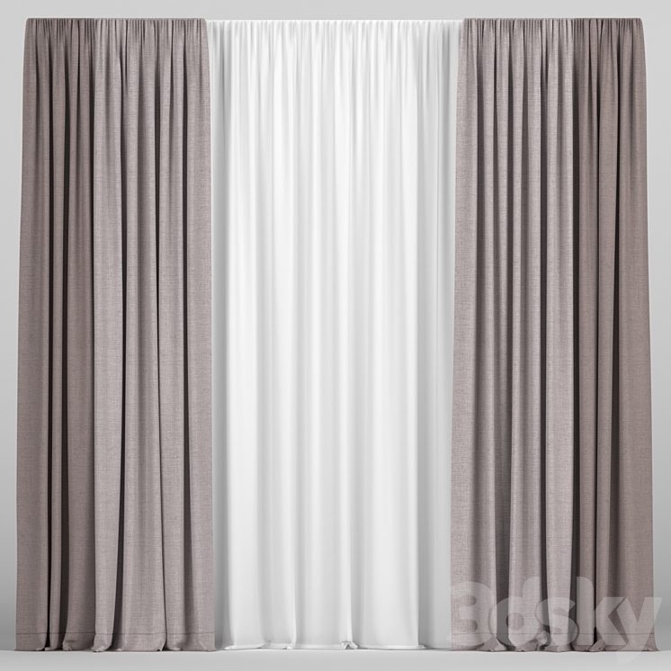 Curtains in two colors with tulle 3DS Max - thumbnail 1