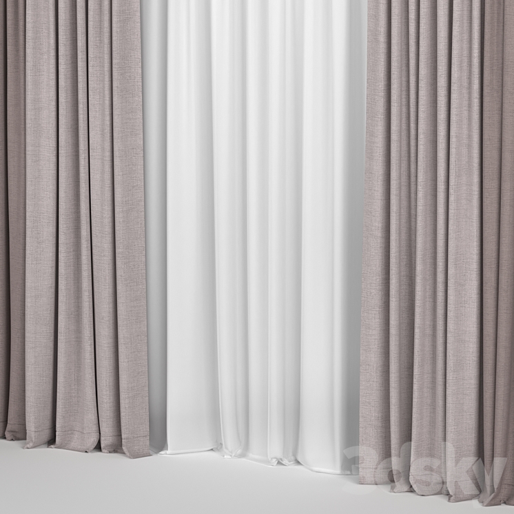 Curtains in two colors with tulle 3DS Max - thumbnail 2