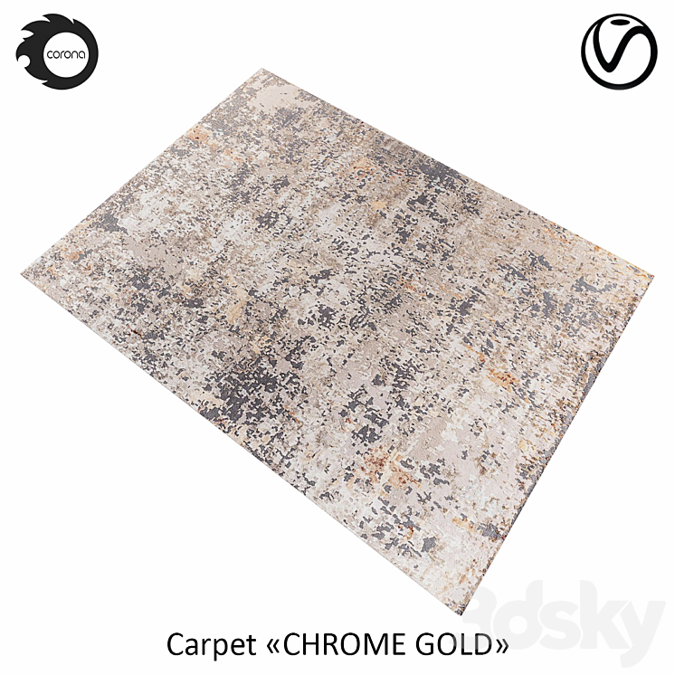 “Indian wool rug “”CHROME GOLD”” ABSTRACT-1-MULTI” 3DS Max - thumbnail 2