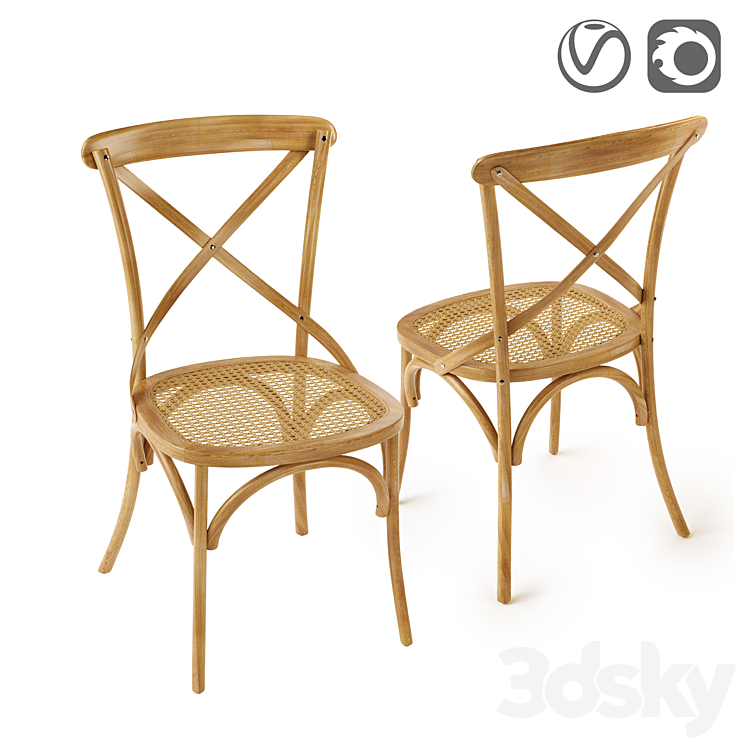 Chair in oak and wicker Cedak 3DS Max - thumbnail 1