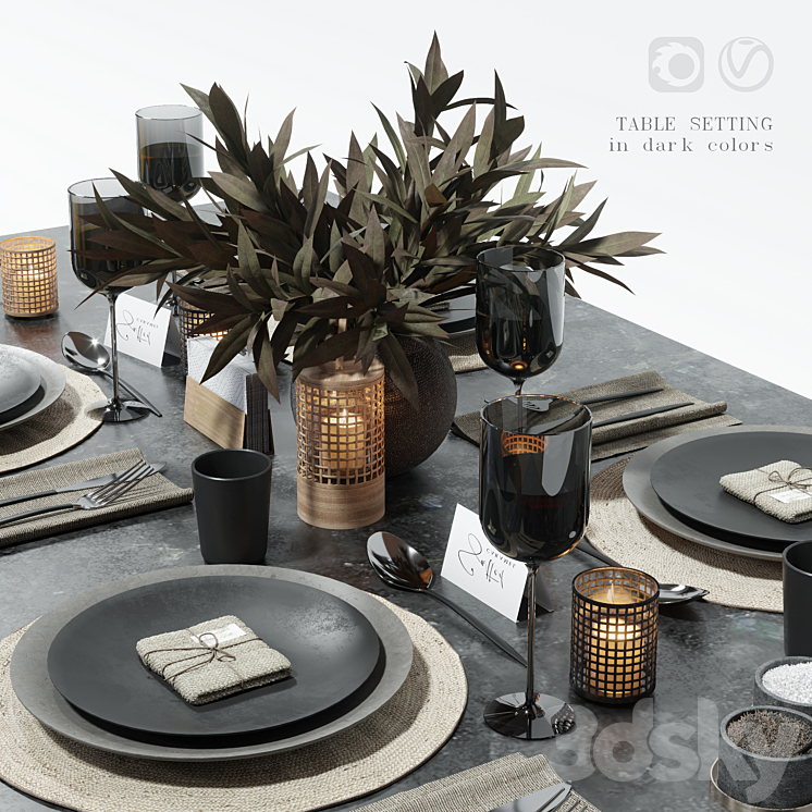Table setting in dark colors 3DS Max - thumbnail 1