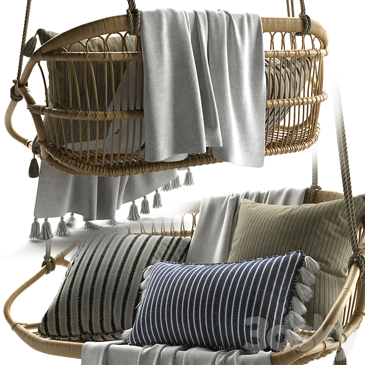 Hanging Rattan Bench Serena & Lily 3D Model