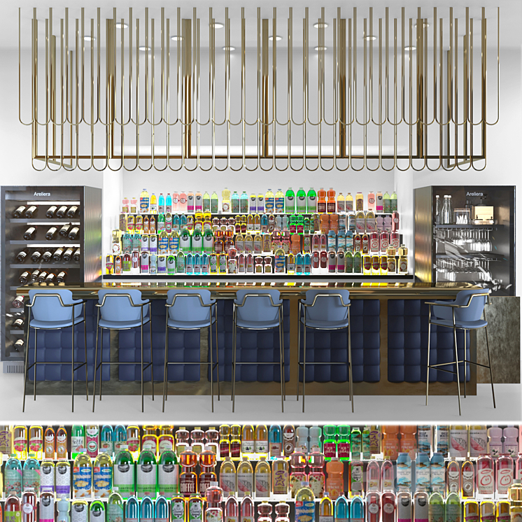 Design project of a restaurant with a rack with alcohol. bar counter 3D Model
