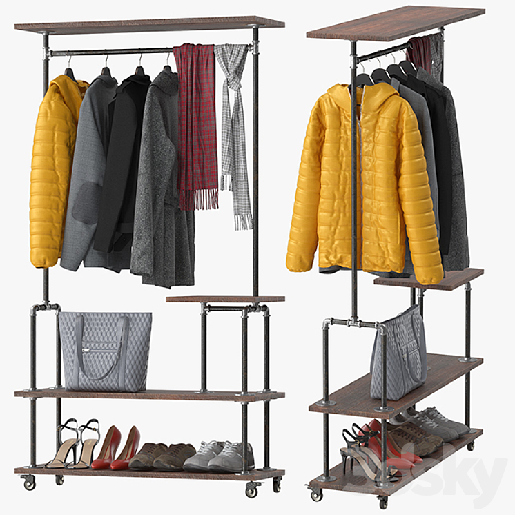 Industrial Clothing Rack 3DS Max - thumbnail 1