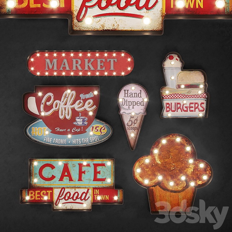 Lighted Metal sign Set 24 3DS Max - thumbnail 1