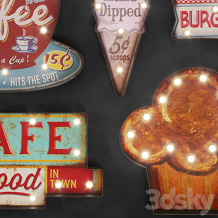 Lighted Metal sign Set 24 3DS Max - thumbnail 2