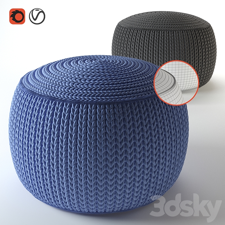 Knitted ottoman 3DS Max - thumbnail 1