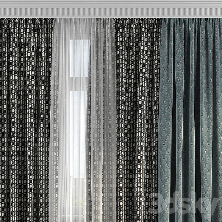 Curtains with window 286 3D Model