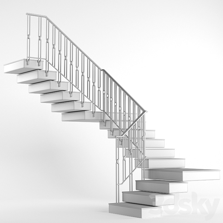 Art Deco marble staircase with lighting 3D Model