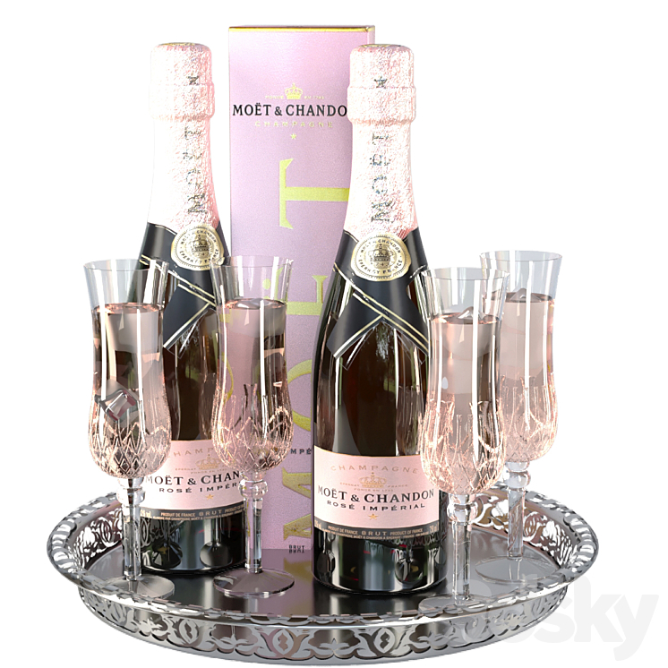 Sparkling wine in glasses 2. Alcohol 3DS Max - thumbnail 1