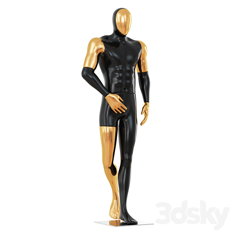 Black Male Mannequin with Gold Face 58 3D Model
