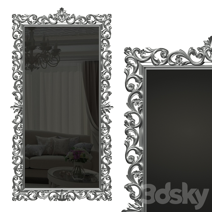 Floor mirror in a carved frame (baguette) 3D Model