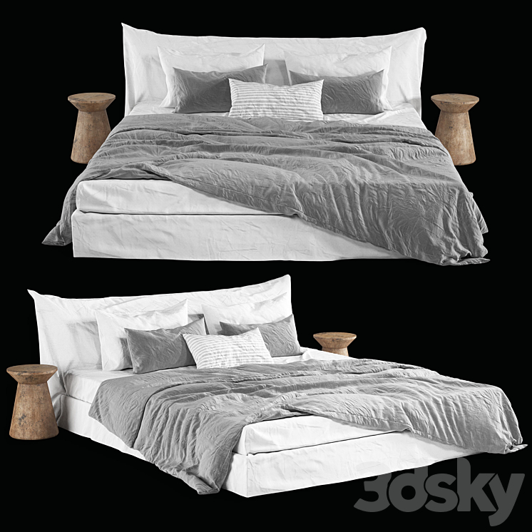 Zara Home Grey Linen Bedding on Cozy Bed Bed 3D model
