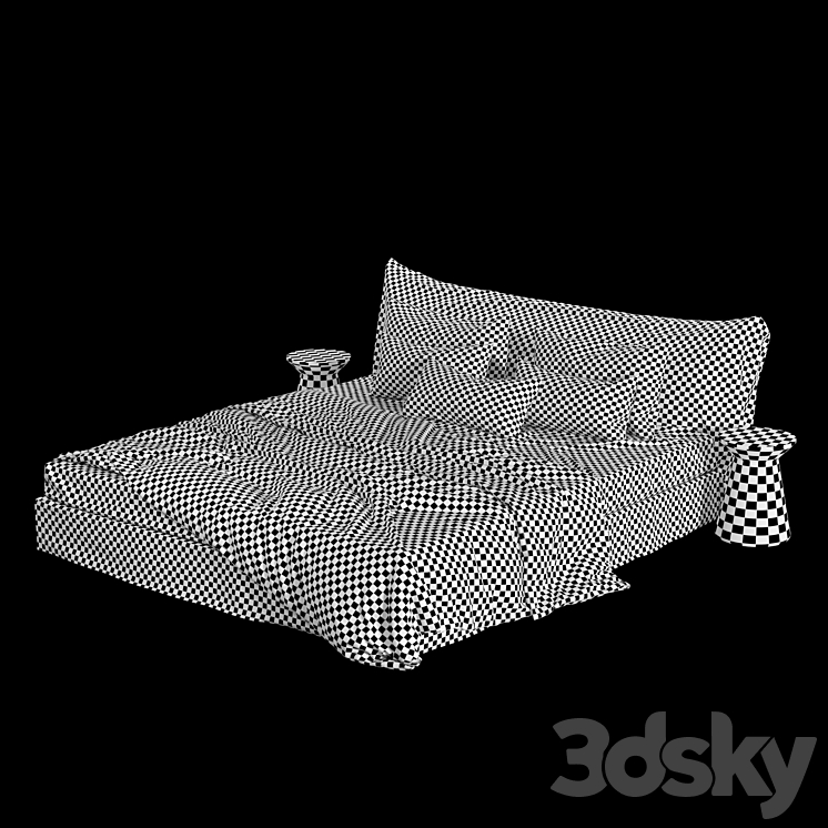 Zara Home Grey Linen Bedding on Cozy Bed Bed 3D model