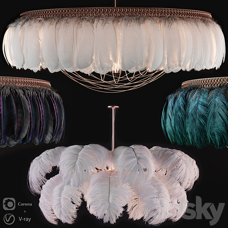 Feather modern chandeliers 3DS Max Model - thumbnail 1