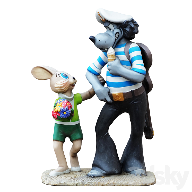 Sculpture of the characters Wolf and the Hare 3DS Max - thumbnail 1