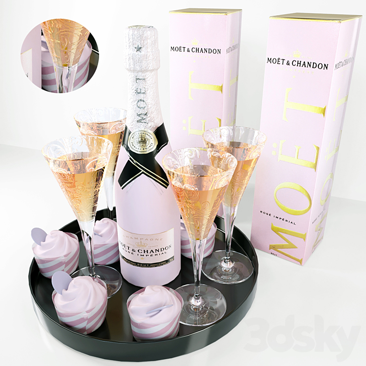 Sparkling wine in glasses. Alcohol 3DS Max - thumbnail 2