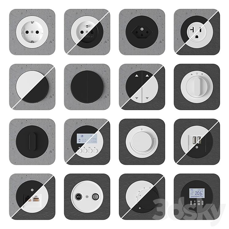 Berker R1 Sanded concrete aluminum and slate 3D Model