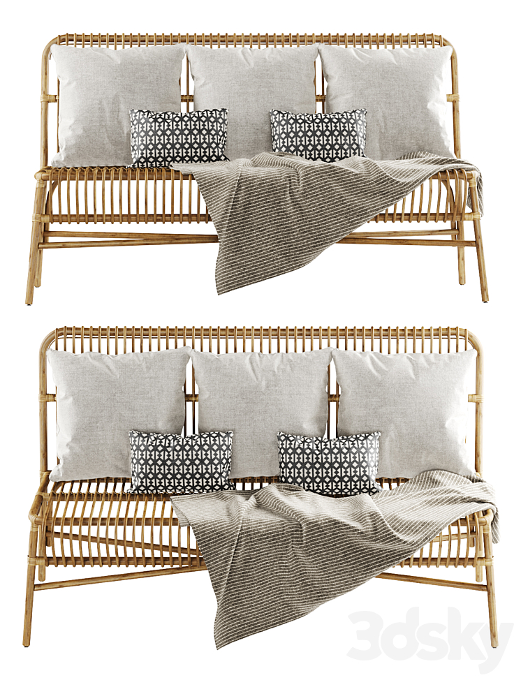 Valerie vintage rattan three-seater sofa \/ Three-seater rattan sofa 3D Model Free