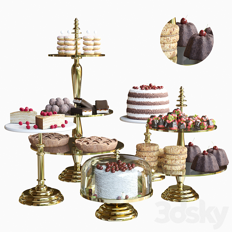 A set of desserts in a pastry shop or for corporate parties 3DS Max Model - thumbnail 1