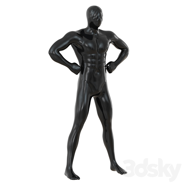 Male black mannequin in wide pose with arms on sides 97 3DS Max Model - thumbnail 2