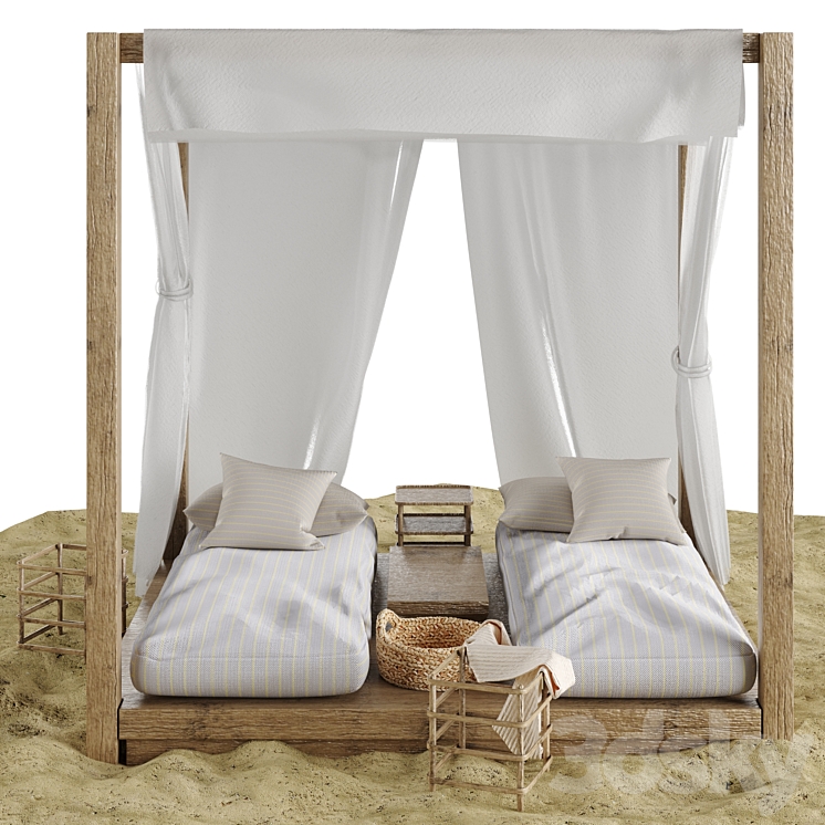 Beach lounge outdoor set 3 3D Model